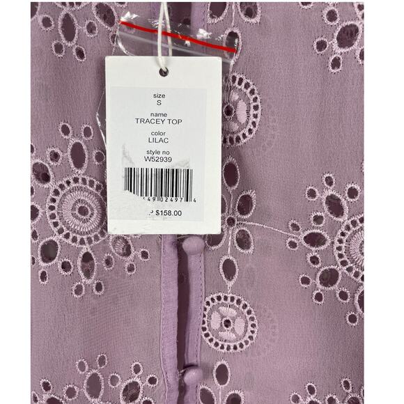 Walter Baker Violet Semi-Sheer Pull Over Ruffled Eyelet Tracey Top Size Small - Picture 3 of 11